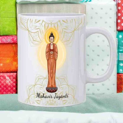 Ceramic Mahabir Jayanti Printed Coffee Mug, Tea Milk Cup With Handle - 350 ml - Image 2