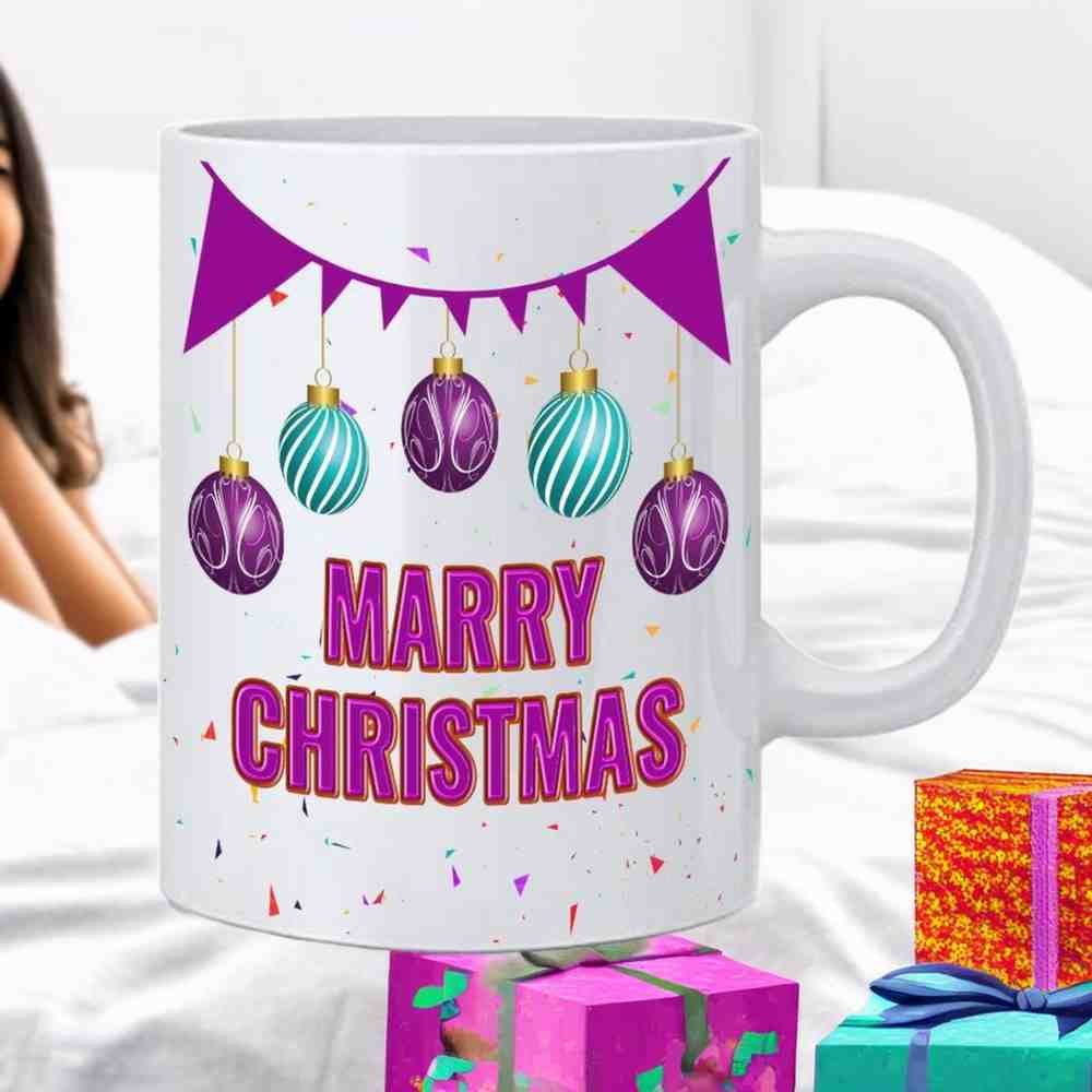 Merry Christmas Printed White Ceramic Cup, Tea Milk Mug -350 ml - Image 2
