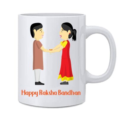 Beautiful Ceramic White Happy Raksha Bandhan Printed Coffee Tea Mug With Handle - 350 ml - Image 2