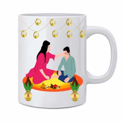 Celebrating rakhi Designed Printed Ceramic Coffee Mug For Gift - 350 ml - Image 2