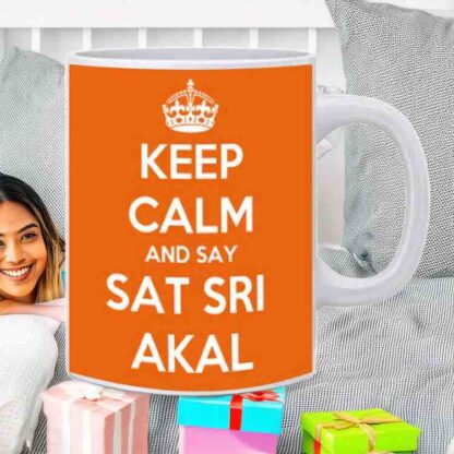 Keep Calm And Say Sat Sri Akal Printed Ceramic White Coffee Mug Cup Gift For Sikh - 350 ml - Image 2