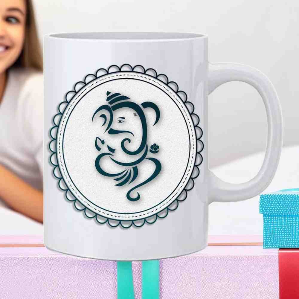 Beautiful Ceramic White Ganesh Ji Printed Coffee Tea Cup Mug - 350 ml - Image 2
