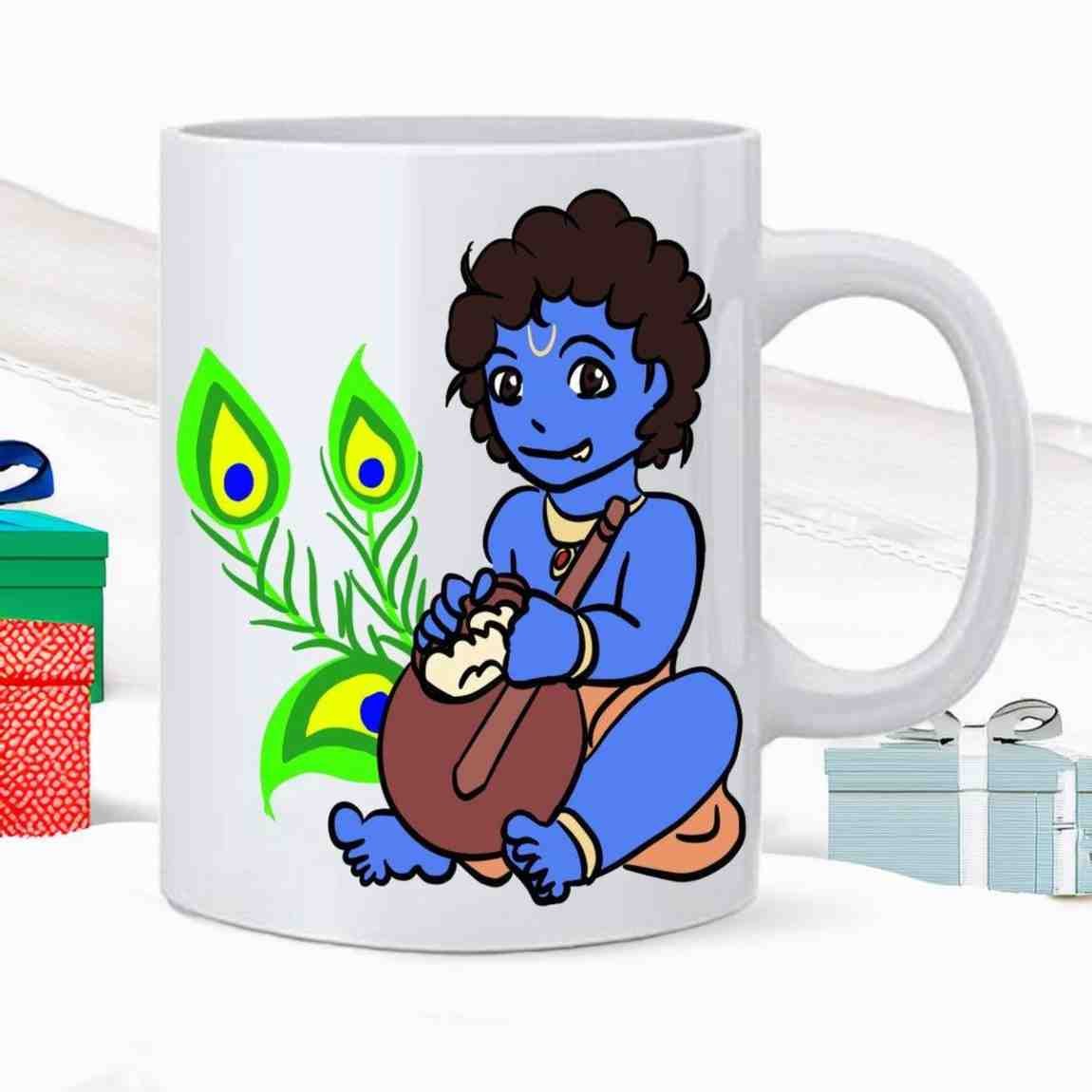 Krishna Design with Makhan Pot Printed Coffee Mug, Ceramic Tea Cup - 350 ml - Image 2