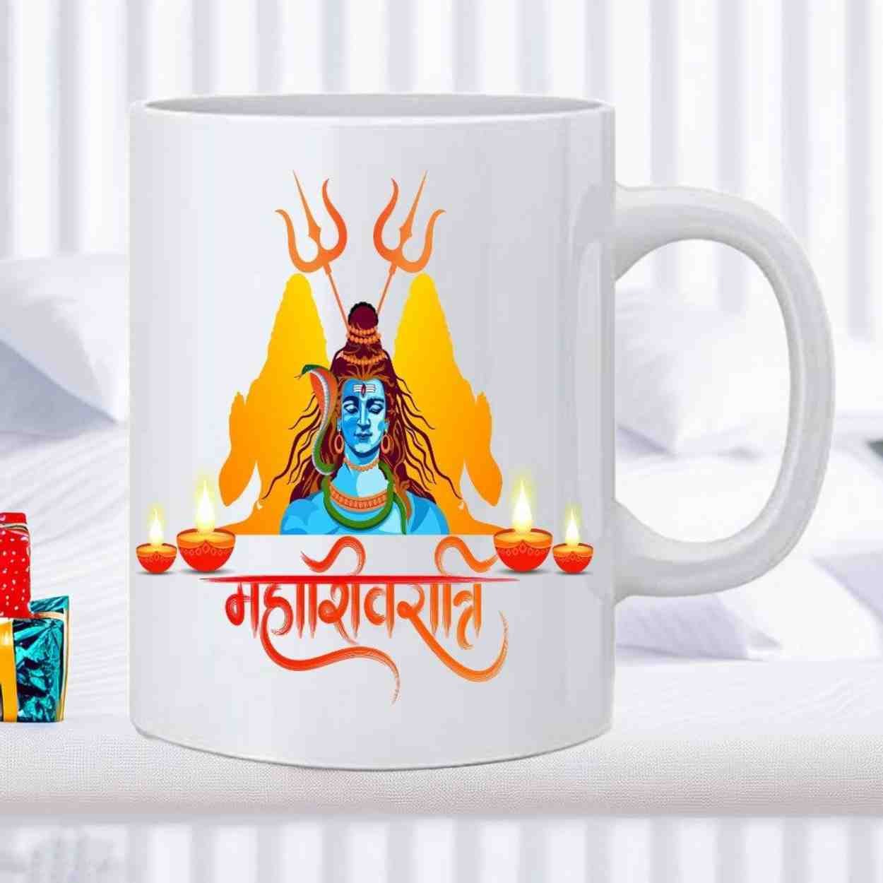 Ceramic White Maha Shivratri Printed White Coffee Milk Mug Cup - 350 ml - Image 2